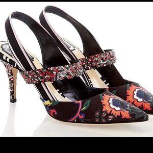 Christian Dior floral satin printed slingback pumps size US 11-11,5/ EU41,5